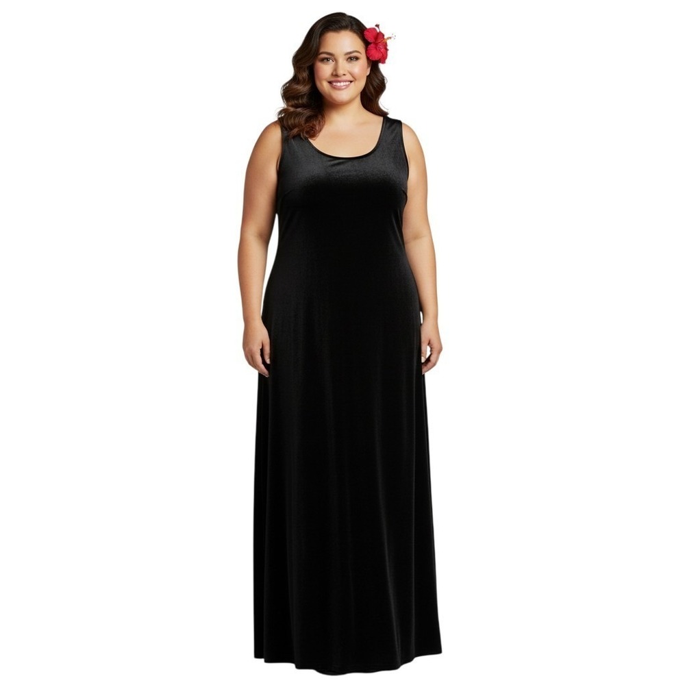 J.R. Nites Woman Black Velvet Maxi Dress Sleeveless Evening Gown Plus Size 22W